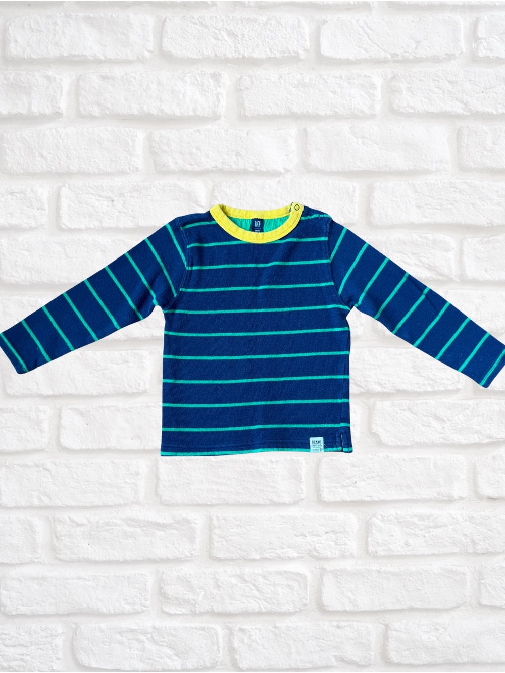 Striped Navy & Teal‎ Long-Sleeve sweater Top with Yellow Trim for Boy